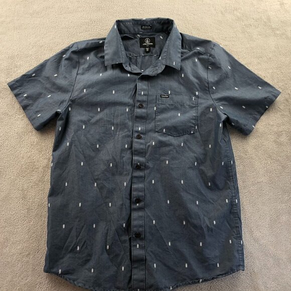 Volcom Mens Shirt Medium Modern Fit Short-Sleeve Button-Up Casual Classic Gray - Picture 10 of 11